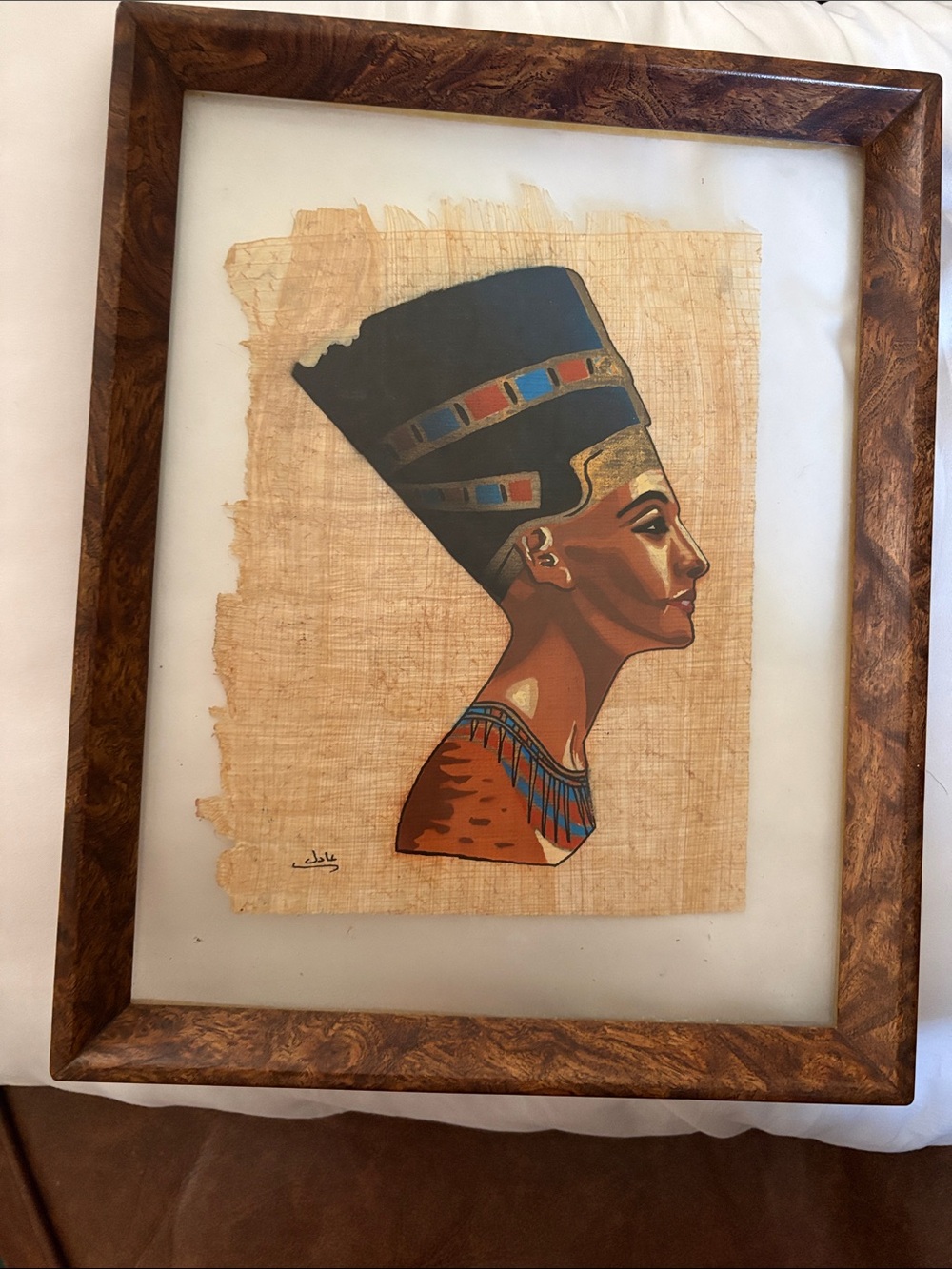 Adel Ghabour signed painting in Frame of Nefertiti